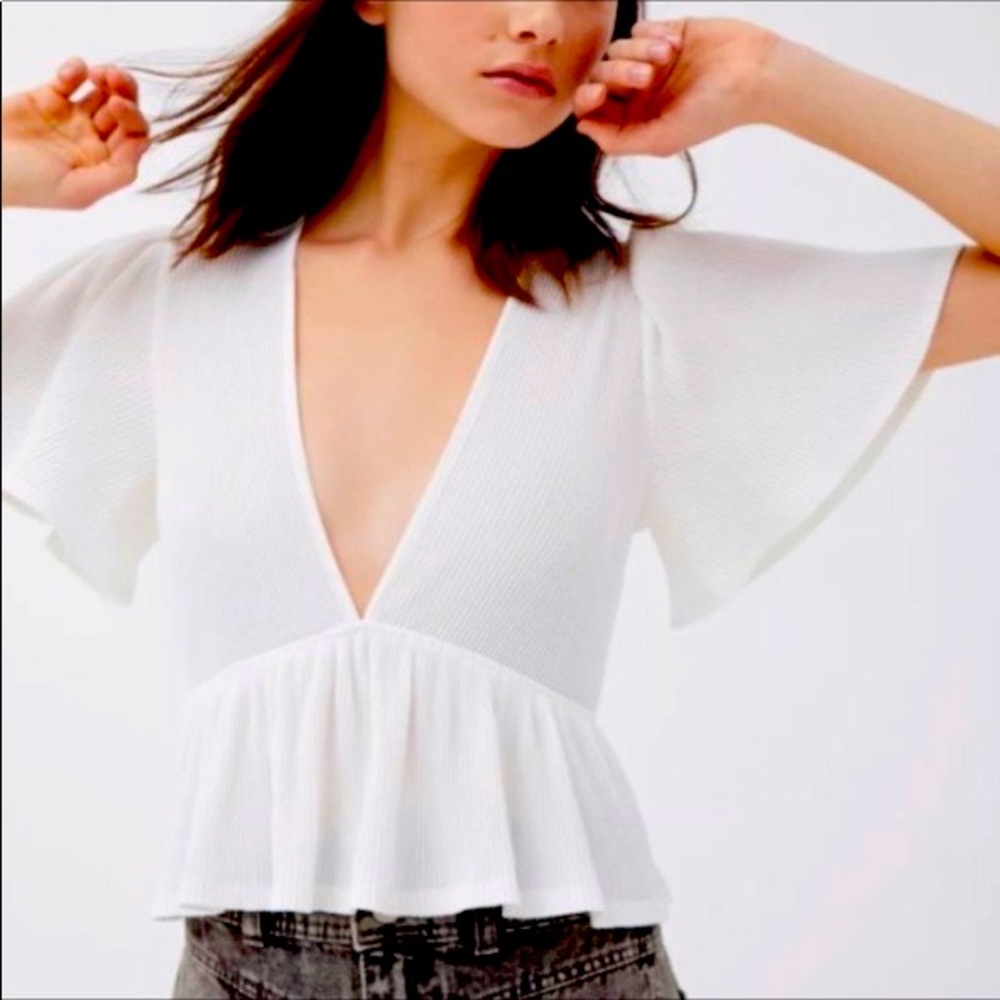 Urban Outfitters Ribbed Plunging Babydoll Top